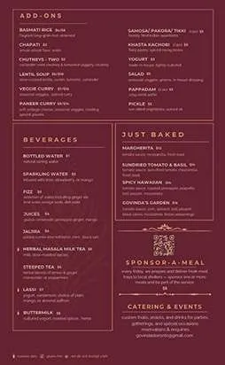 Preview of Govinda's Latest Menu