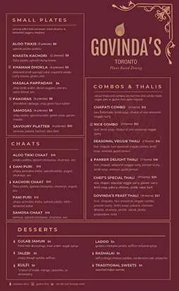 Preview of Govinda's Latest Menu